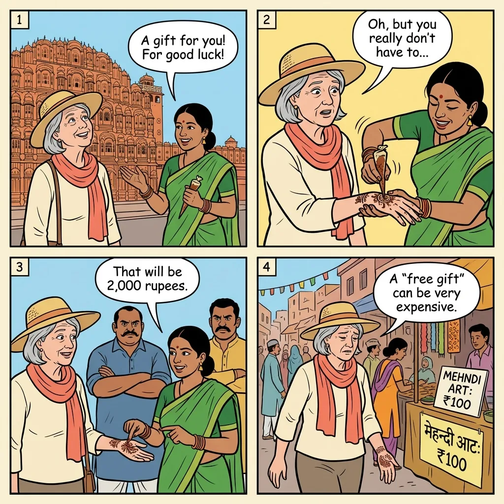 The Hawa Mahal Free-Henna Pressure Hustle — comic illustration