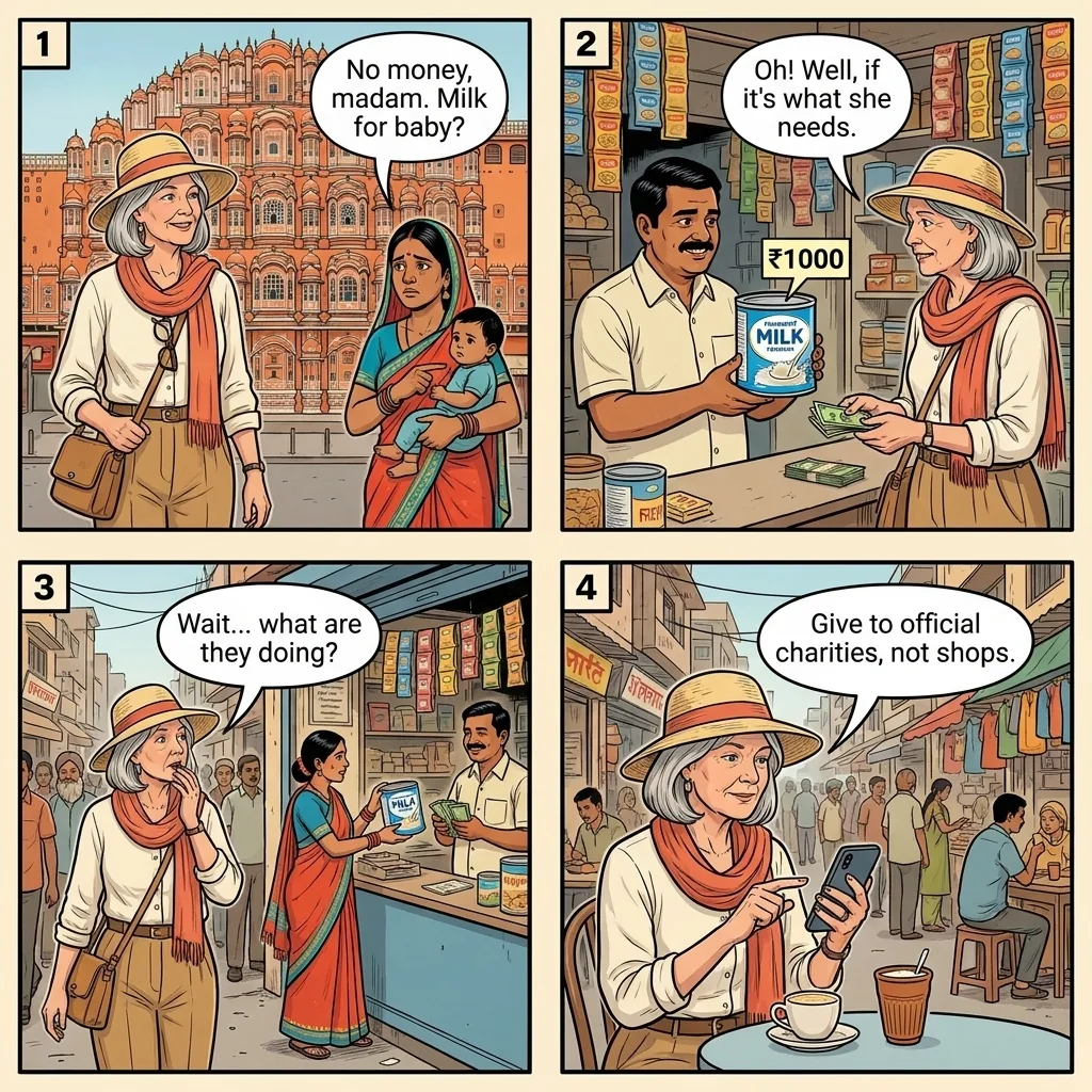 The Amber Fort Milk-and-Formula Sympathy Hustle — comic illustration