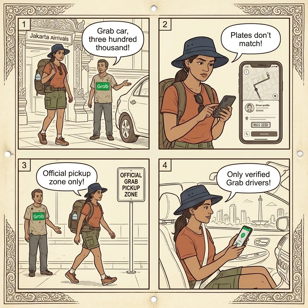 Jakarta Soekarno-Hatta Airport Taxi Overcharge & Airport Sharks — comic illustration