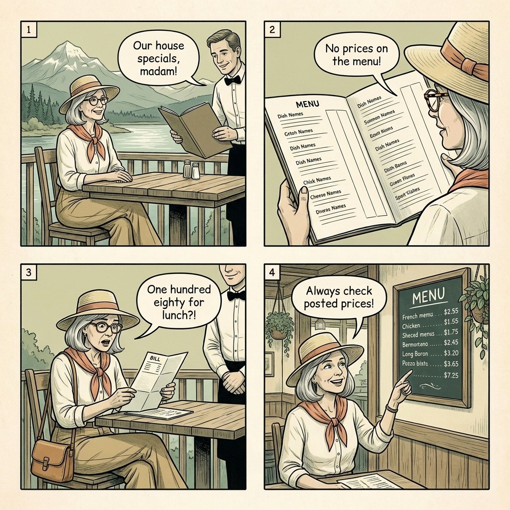 Jasper Town Hotel Parking & Restaurant Pricing Inflation — comic illustration