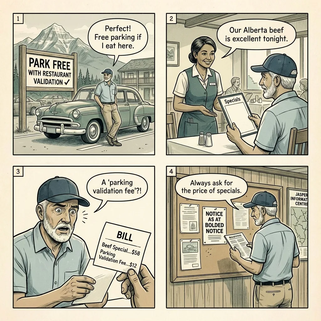 Jasper Town Hotel Parking & Restaurant Pricing Inflation — comic illustration