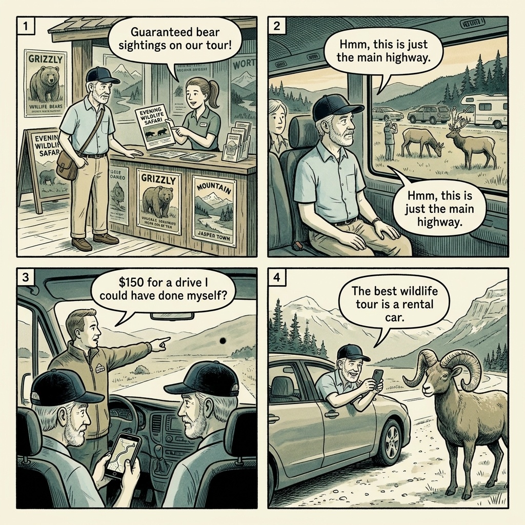 Jasper Wildlife Tour & 'Bear-Spotting' Operator Markups — comic illustration