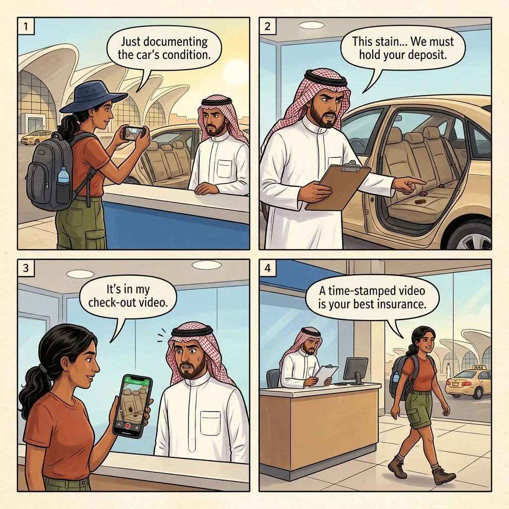 Rental Car Damage and Deposit Hold — comic illustration