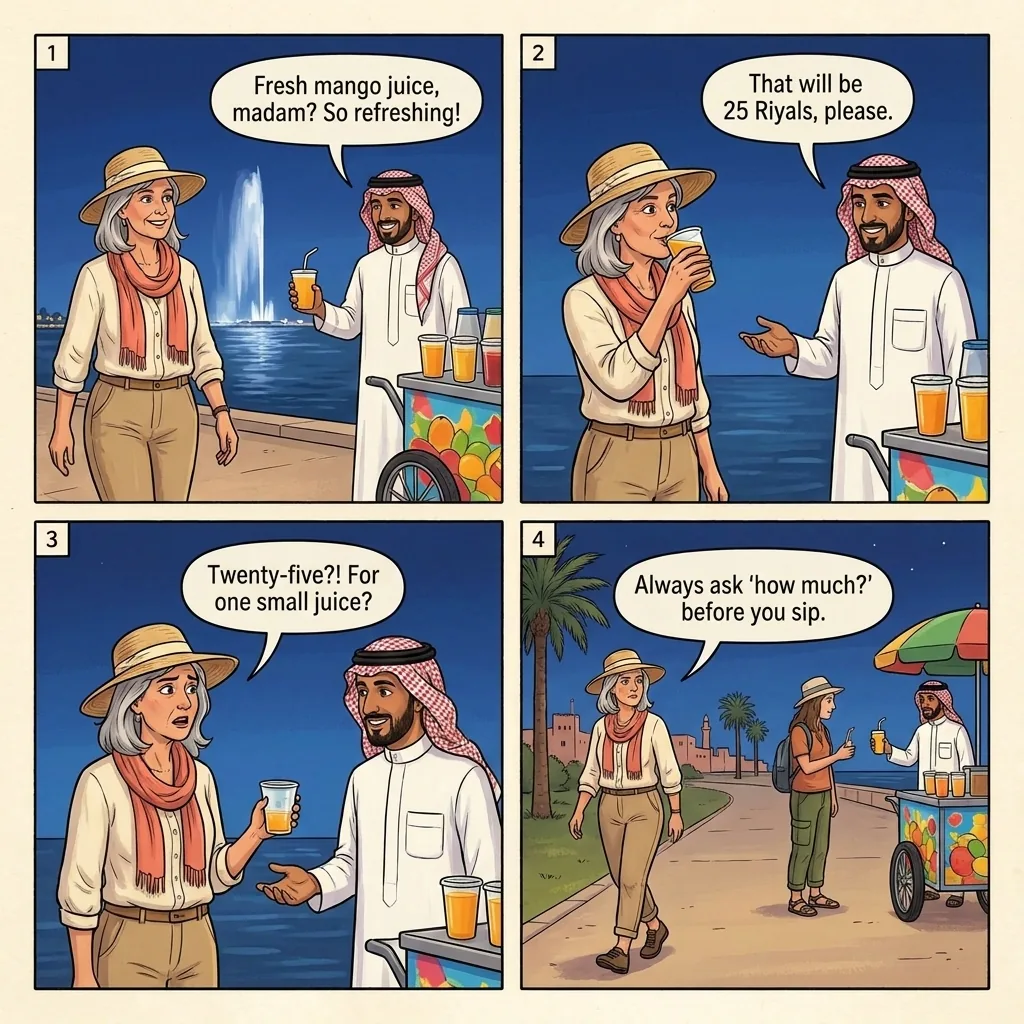 Overpriced Corniche and Waterfront Vendors — comic illustration