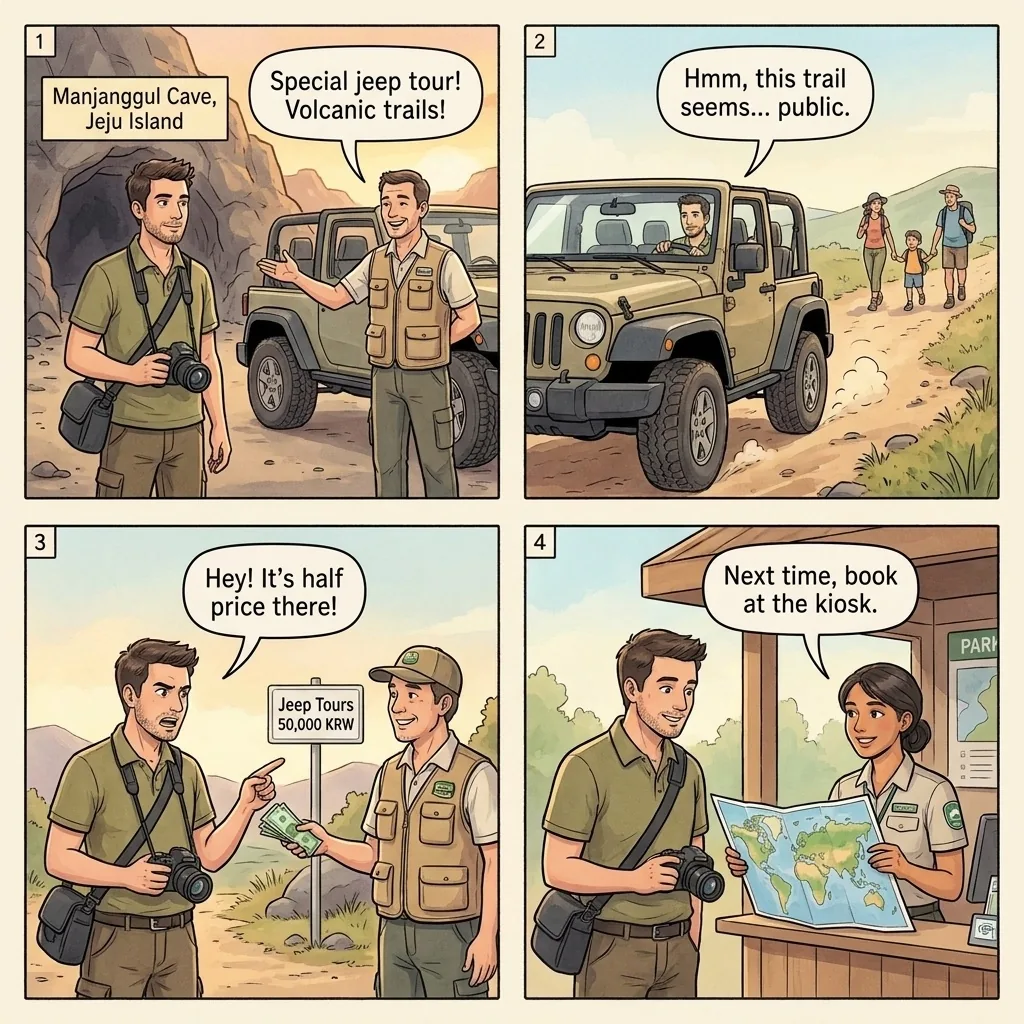 The Overpriced Jeep Tour — comic illustration