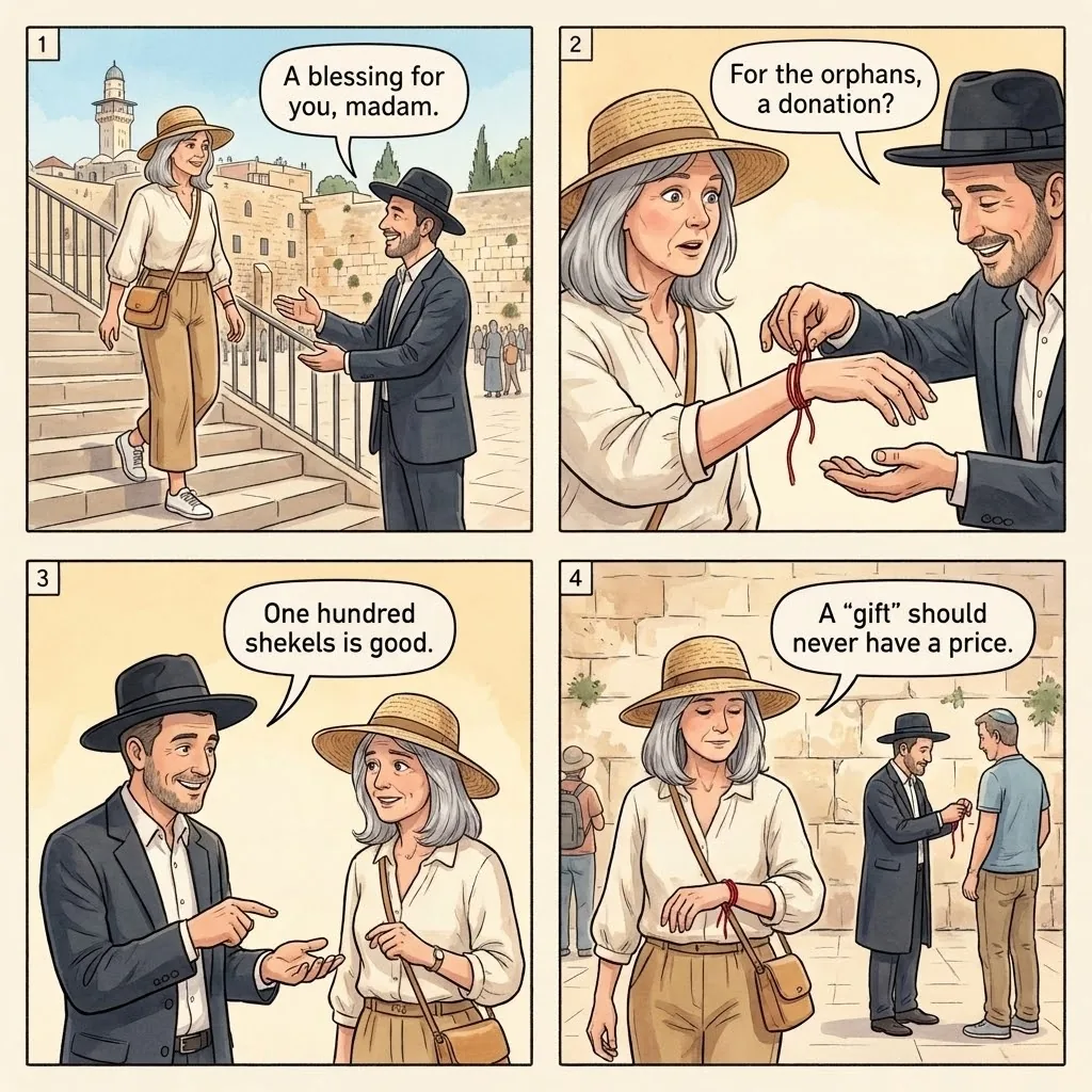 The Western Wall Approach Red-String Blessing — comic illustration