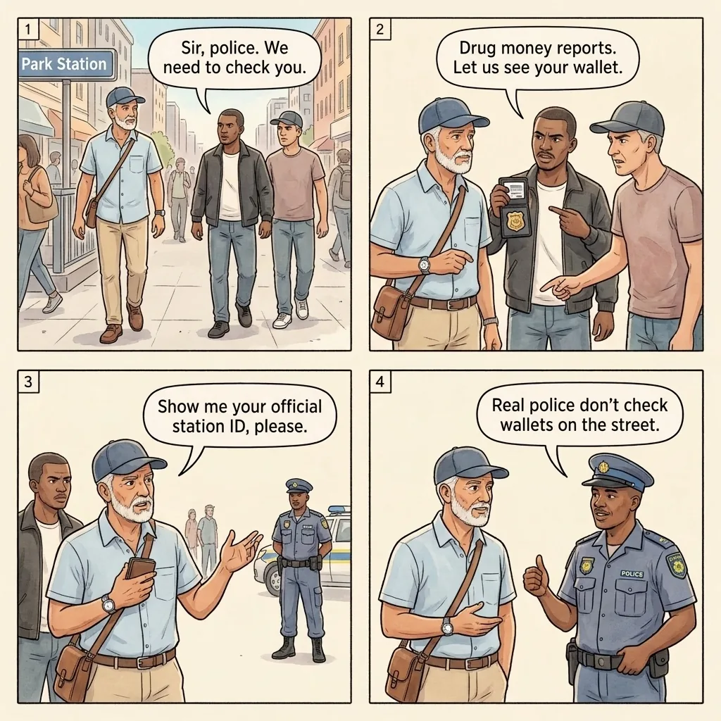 Fake Police / Authority Shakedown — comic illustration