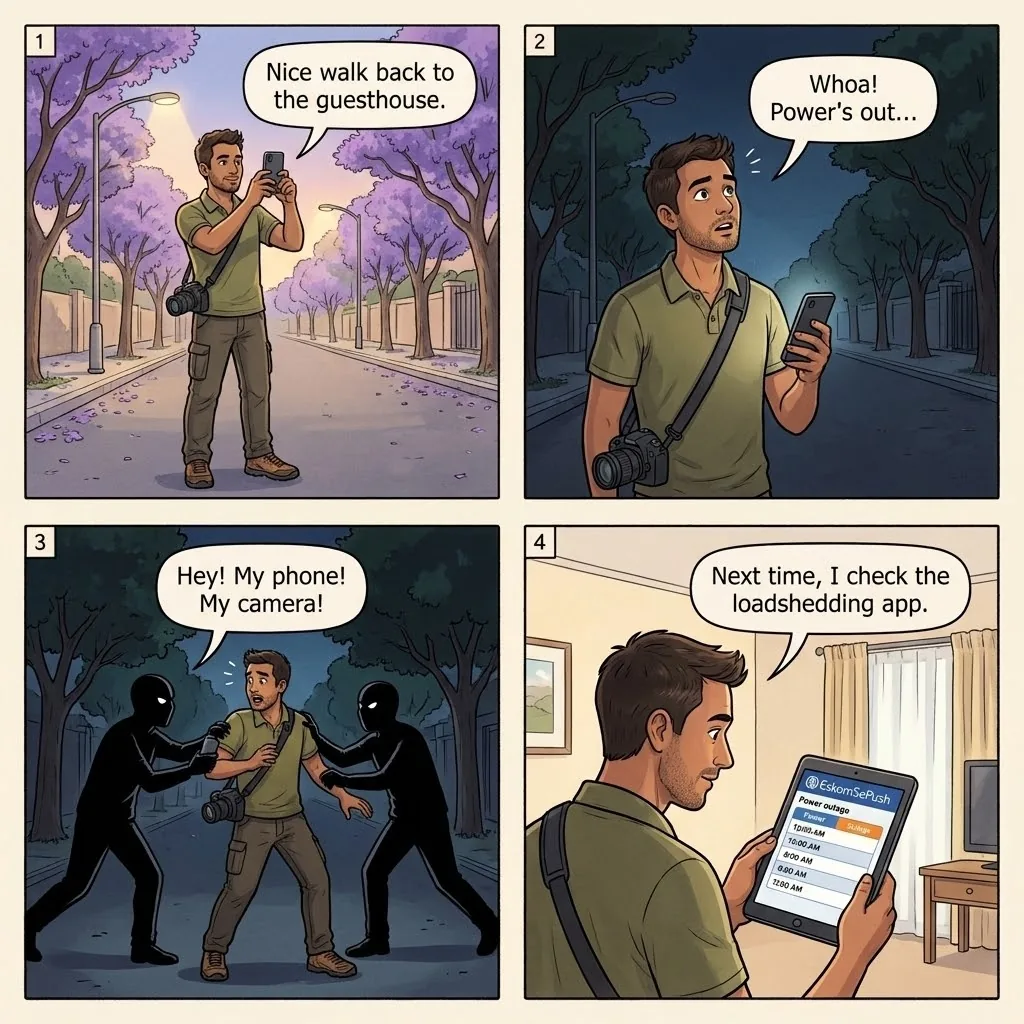 Loadshedding Darkness Robbery — comic illustration