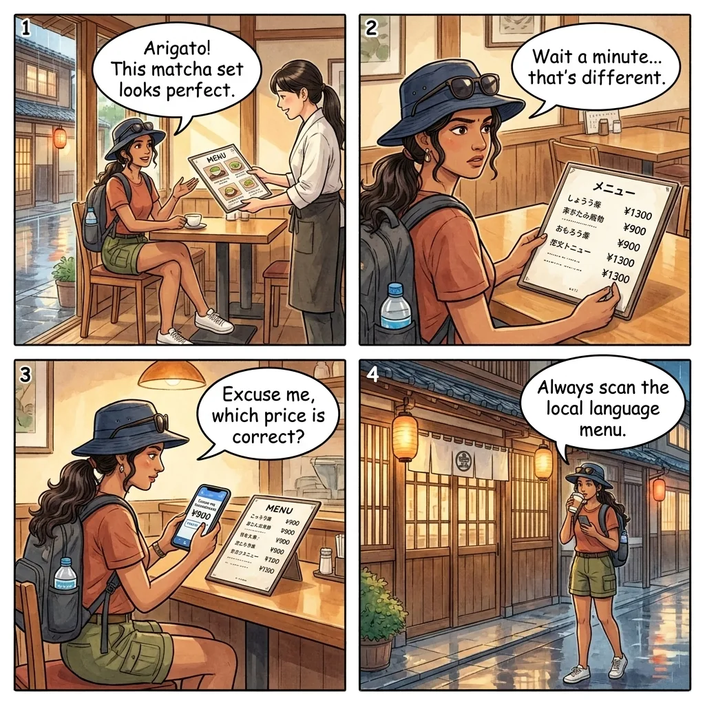 Dual-Pricing English Menu Markup — comic illustration