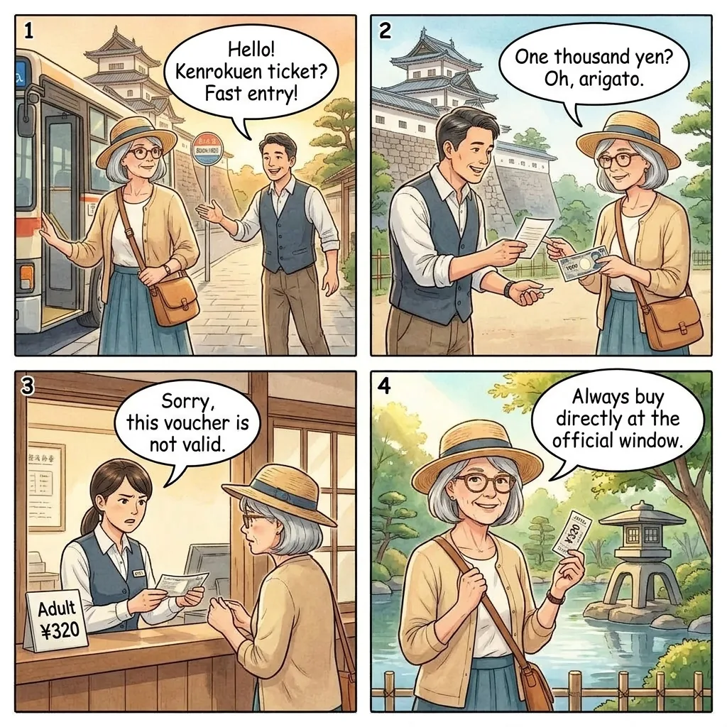 Kenrokuen Resold Tour Tickets — comic illustration