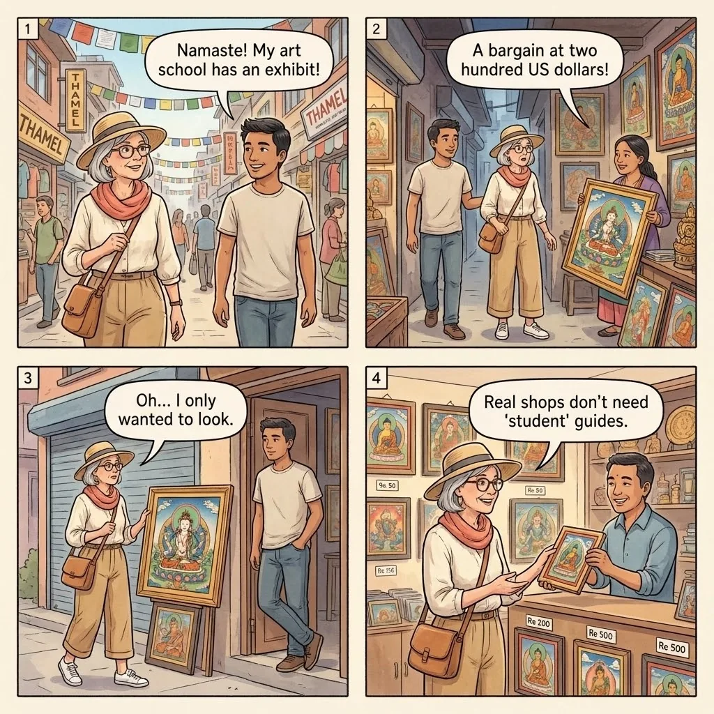 The Thamel Art-Student Commission Walk — comic illustration