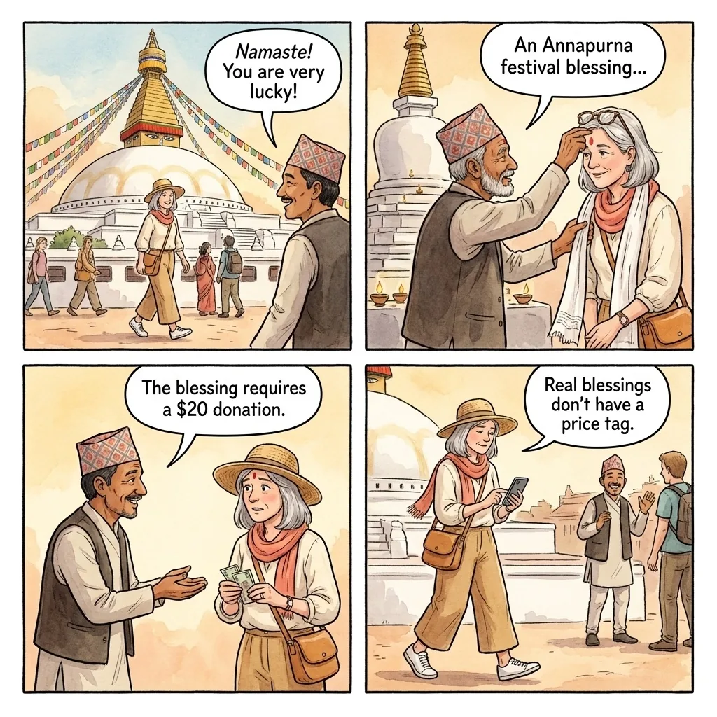 The Boudhanath 'Annapurna Festival' Blessing — comic illustration