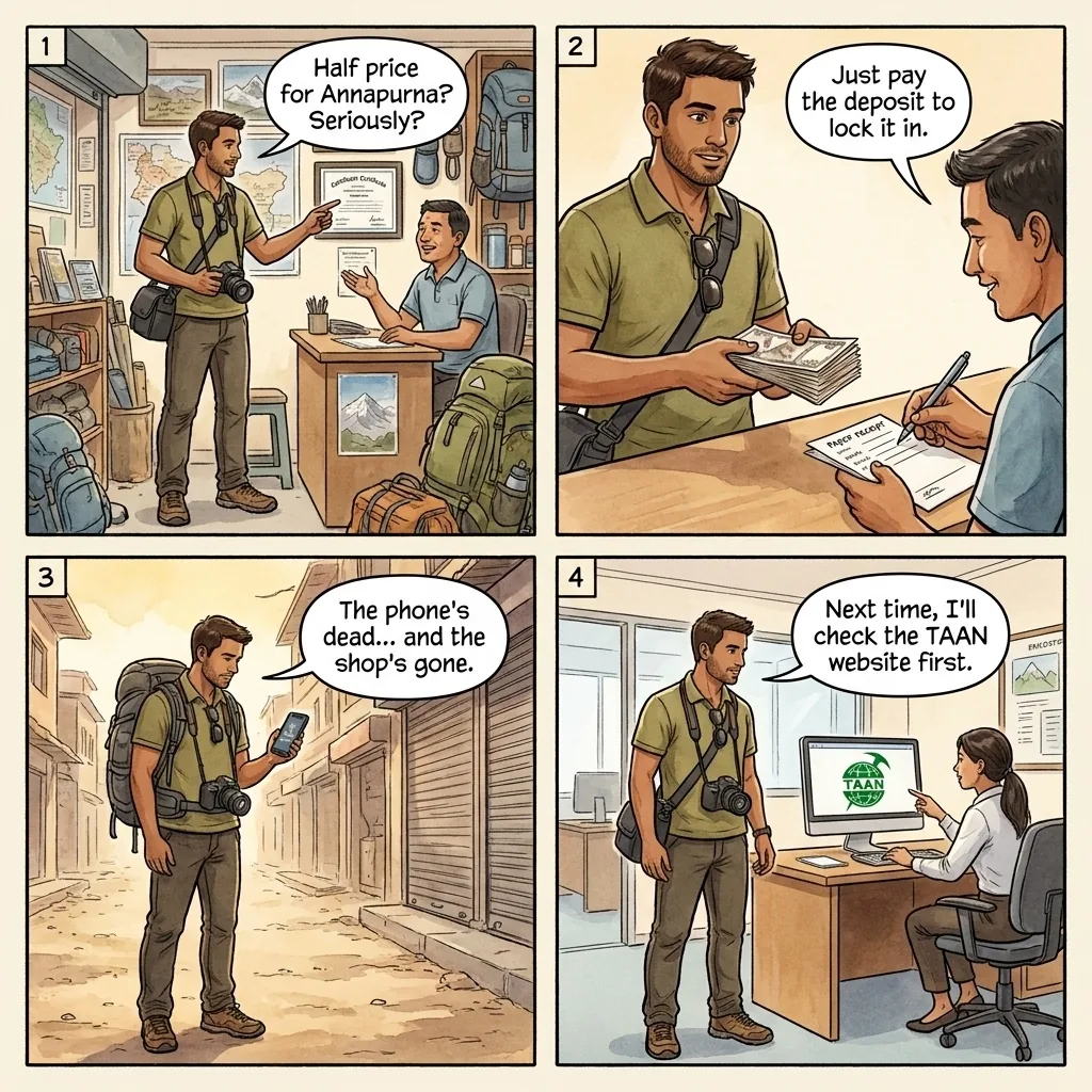 The Thamel Bargain-Trek Vanish — comic illustration