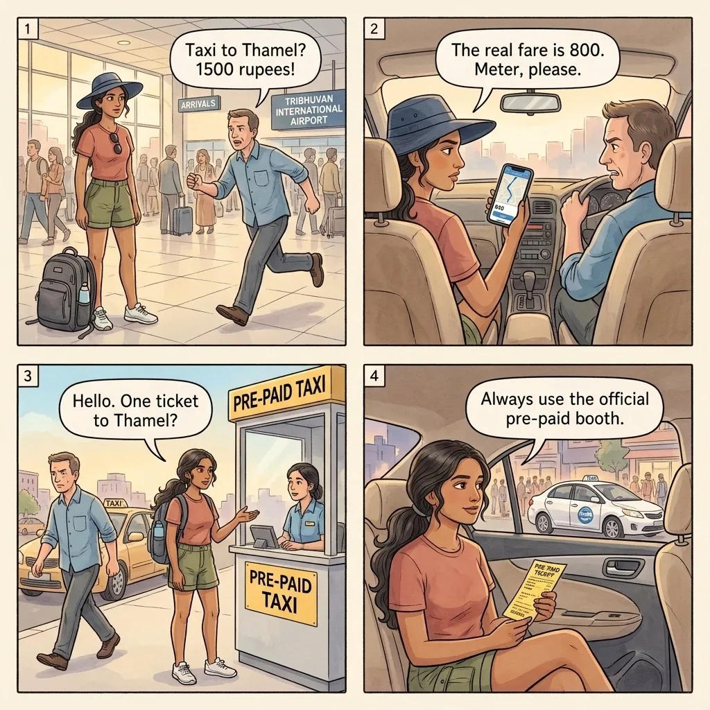 The Tribhuvan Airport NPR-vs-USD Quote — comic illustration