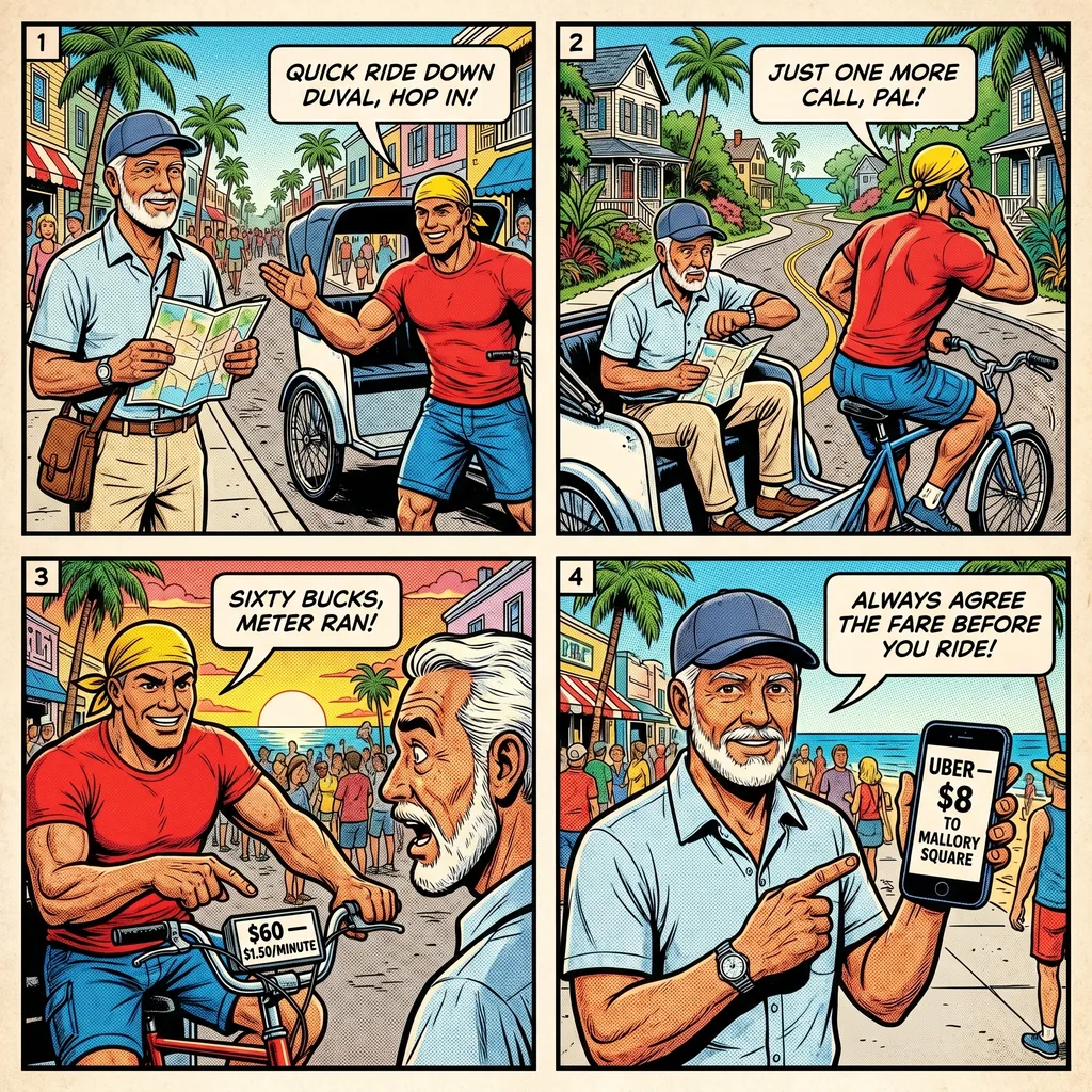 The Pedicab Meter Manipulation — comic illustration