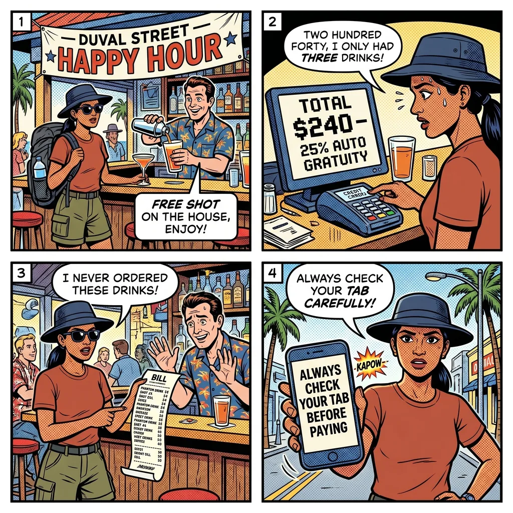 Duval Street Bar Overpouring and Tab Padding — comic illustration