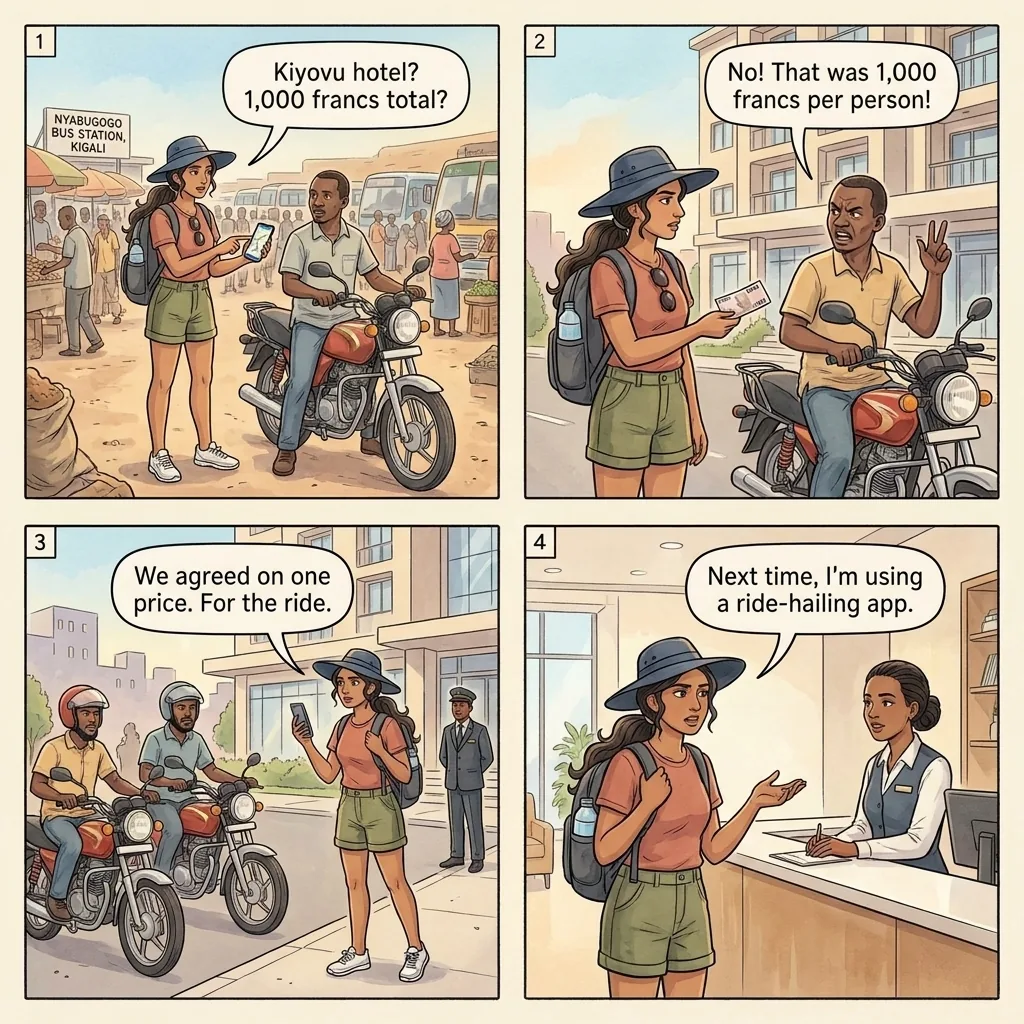The Kigali Moto-Taxi 'Per Person' Fare — comic illustration
