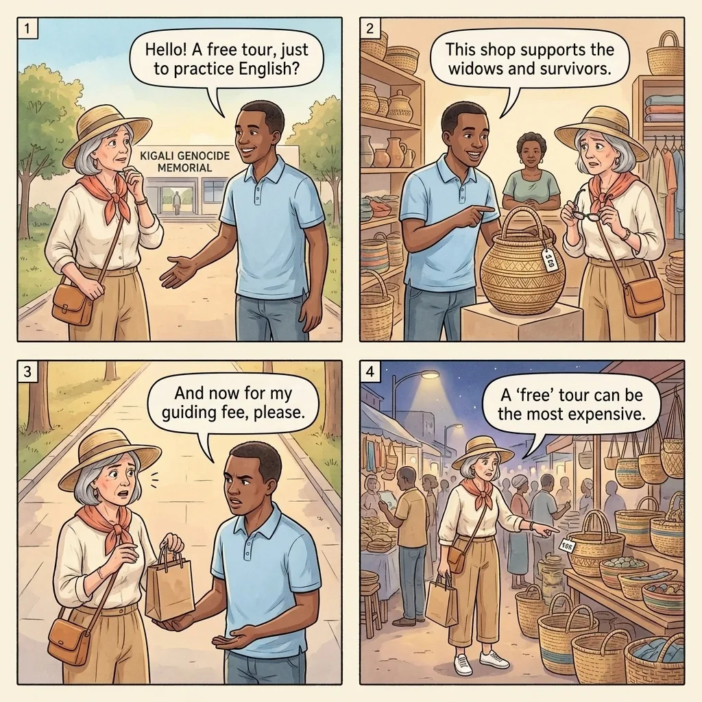 The Genocide Memorial Self-Appointed Guide — comic illustration