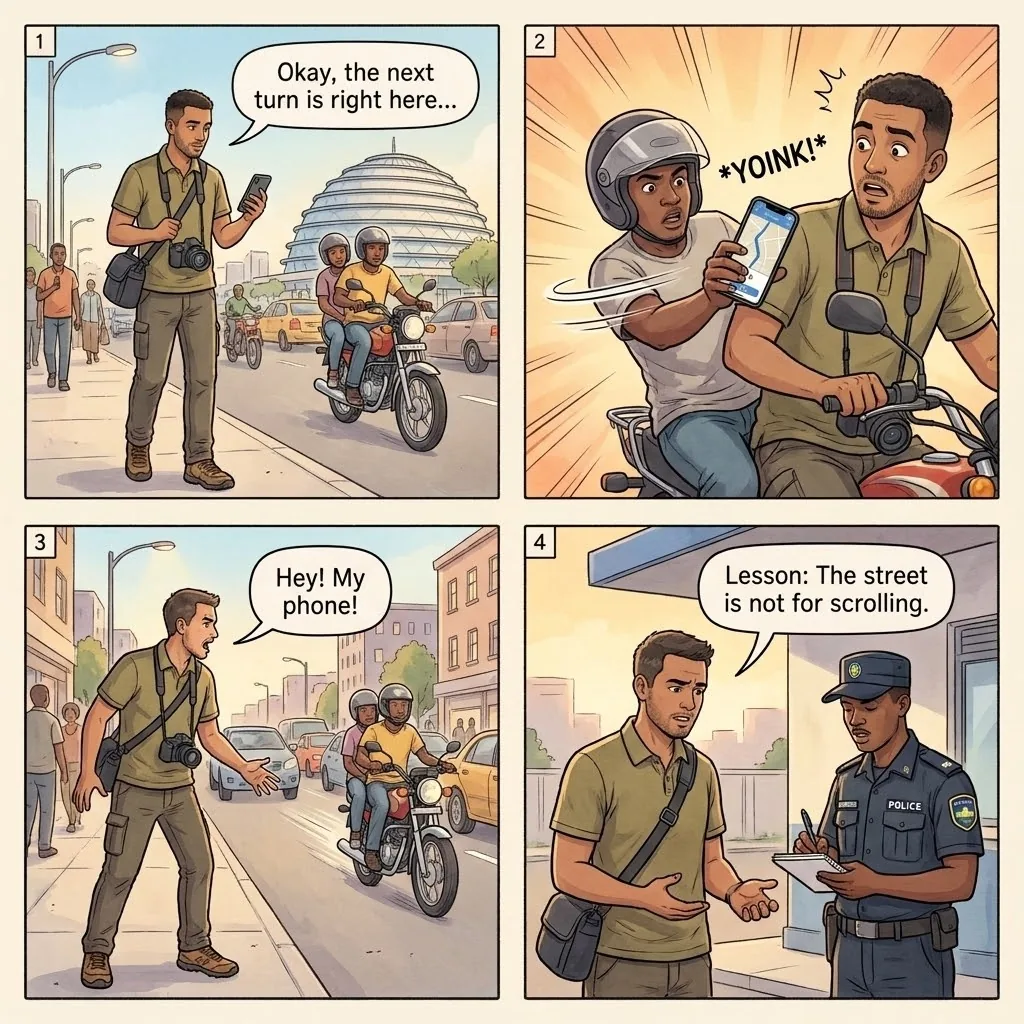 The Kigali Moto Phone Snatch-and-Grab — comic illustration