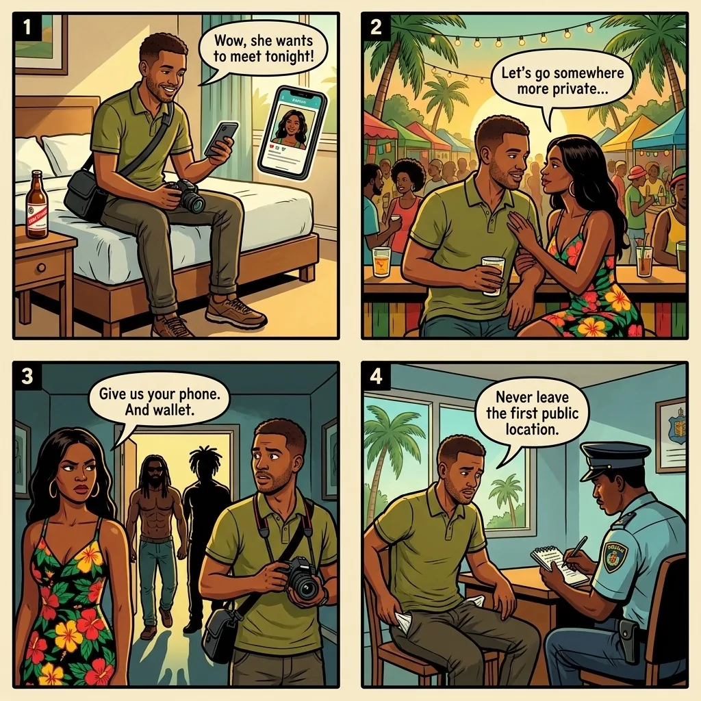 The Kingston Dating-App Robbery Setup — comic illustration