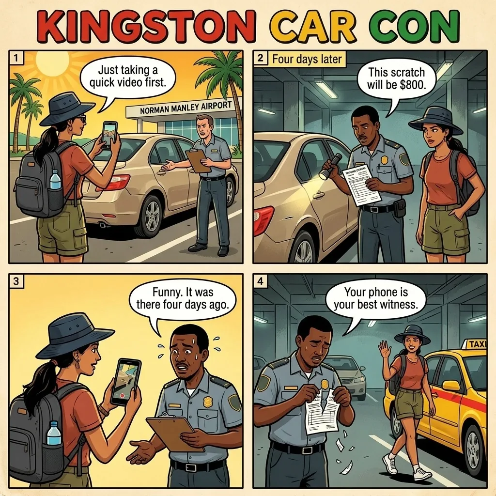 The Kingston Rental-Car Damage Shakedown — comic illustration