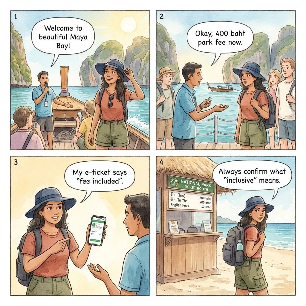 Maya Bay National Park Fee Double-Billing — comic illustration