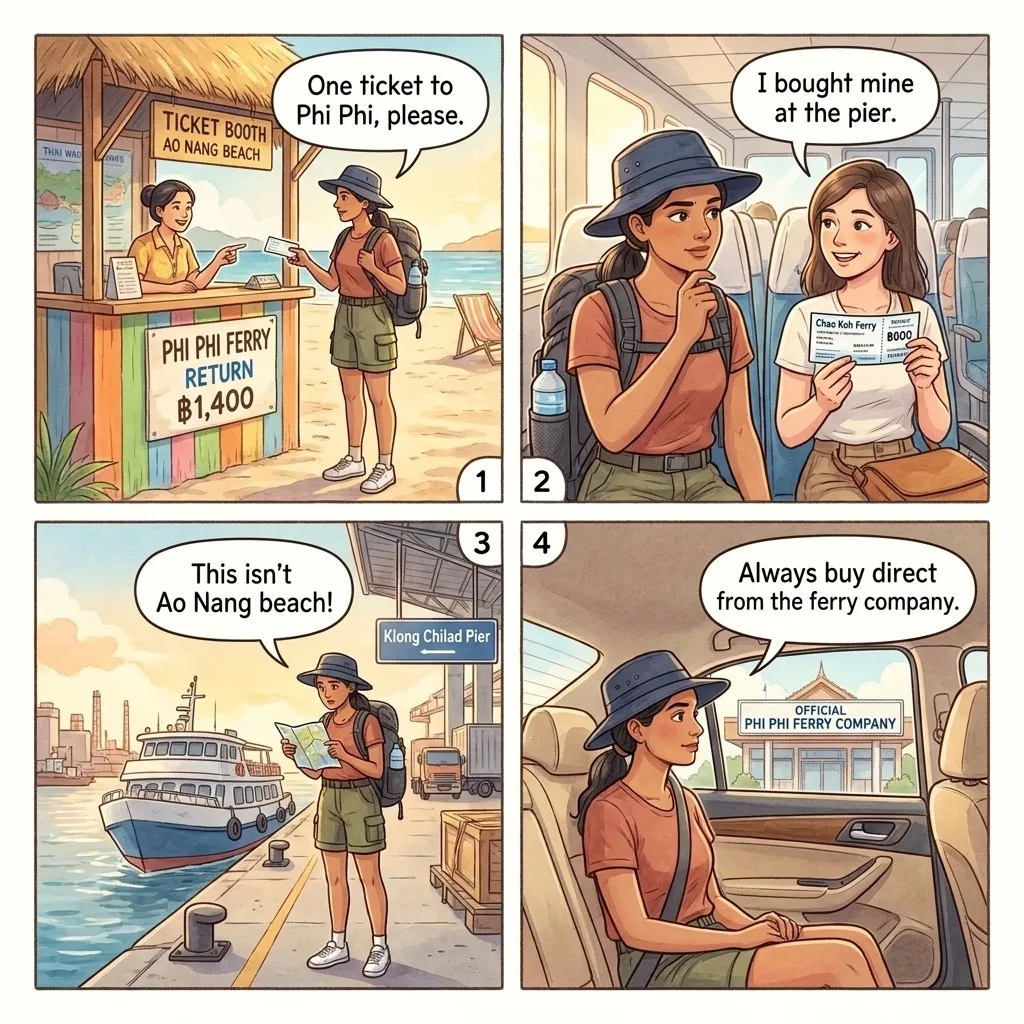 Phi Phi Ferry Middleman Ticket Markup — comic illustration