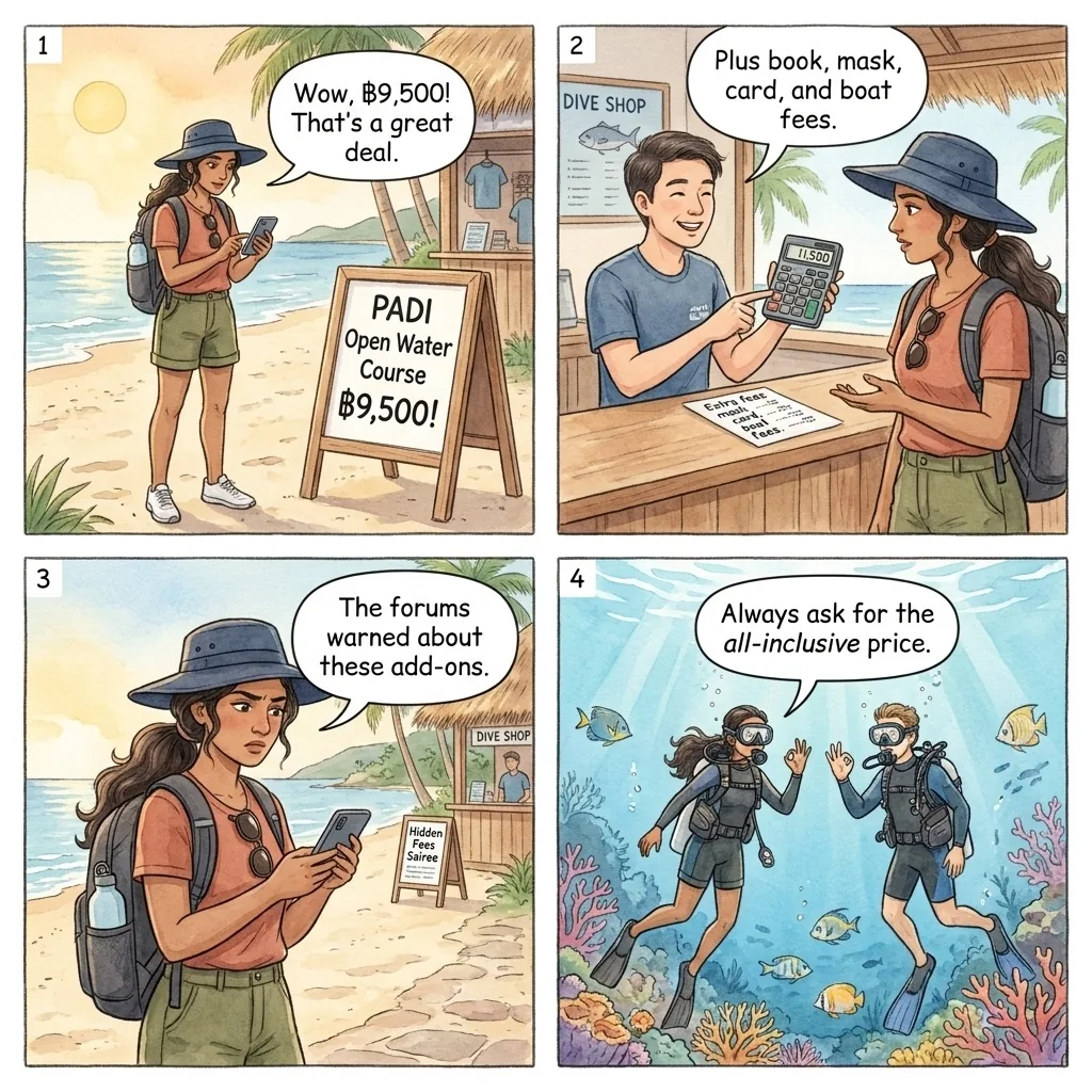 Dive Shop Open Water Pricing & Quality Manipulation — comic illustration