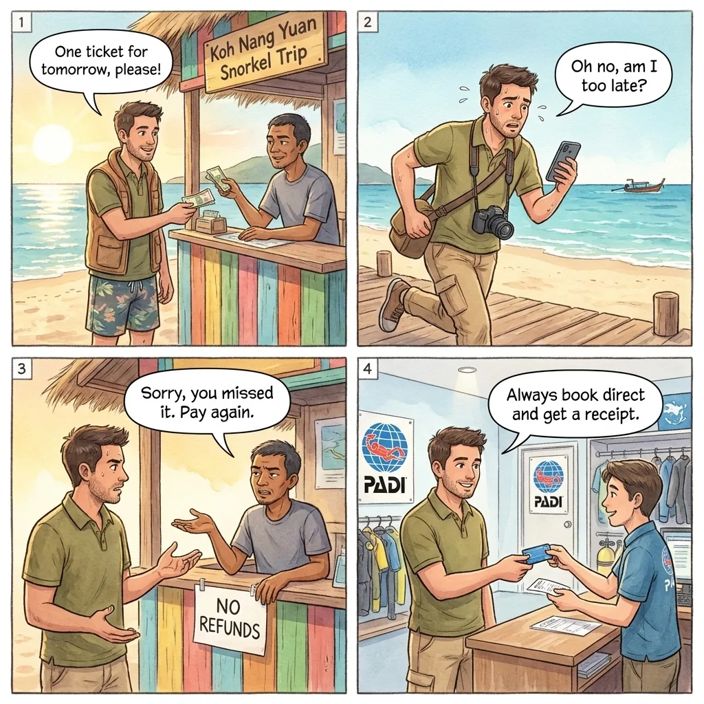Tour No-Show Deposit Blackmail & 'Sorry, Canceled' Fee — comic illustration