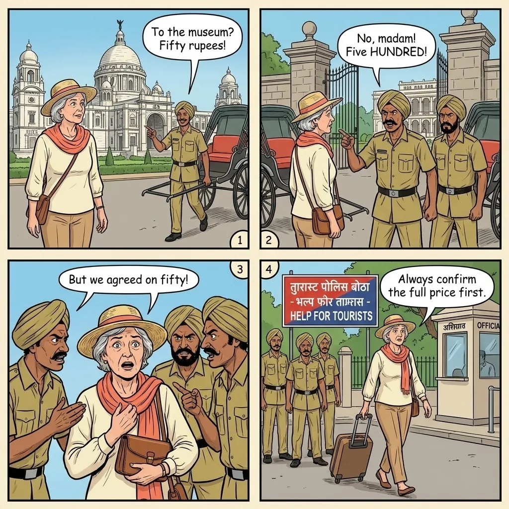 The Victoria Memorial Rickshaw Fare Explosion — comic illustration