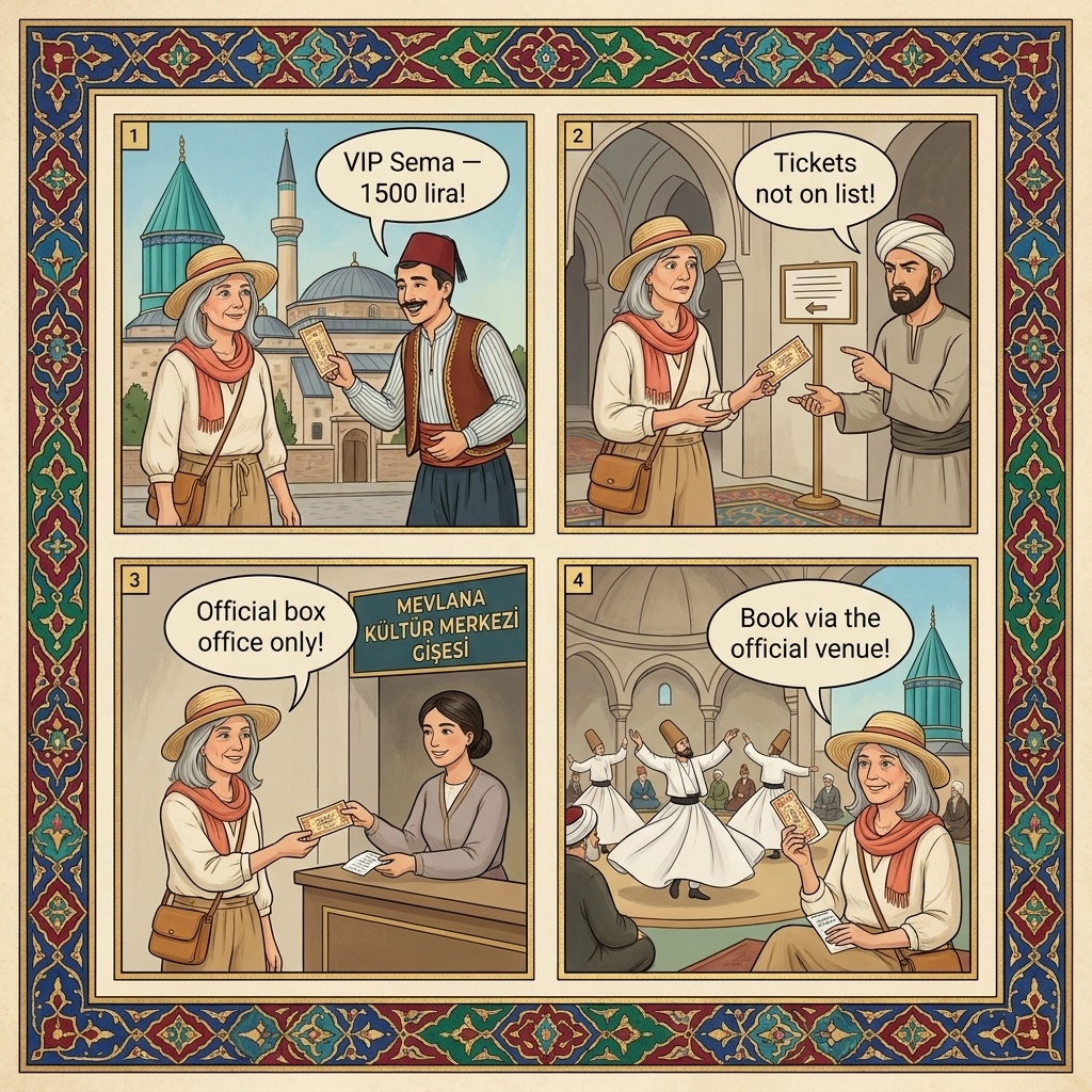 Whirling Dervish 'Special Sema Ceremony' Ticket Scam — comic illustration