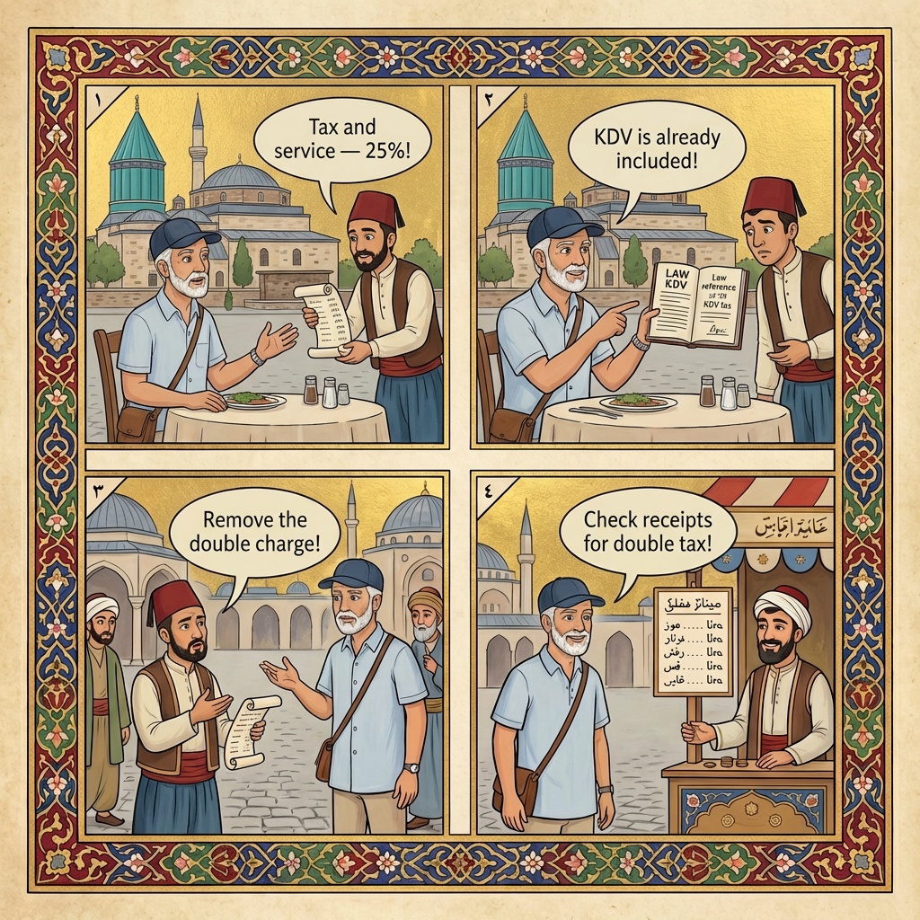 Konya Restaurant Tax & Hidden Service Charge Confusion — comic illustration