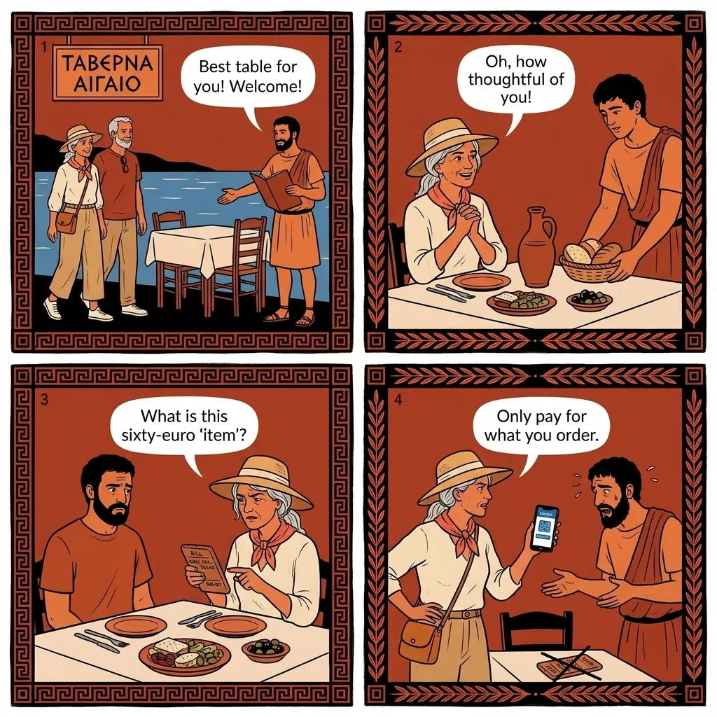 Kos Town Old Town Tourist-Menu Cover-Charge Padding — comic illustration