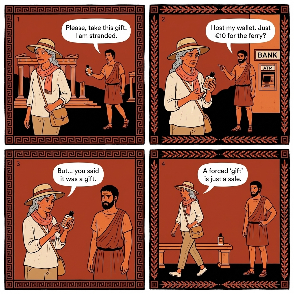 Plateia Eleftherias Cologne Sob-Story Pitch — comic illustration