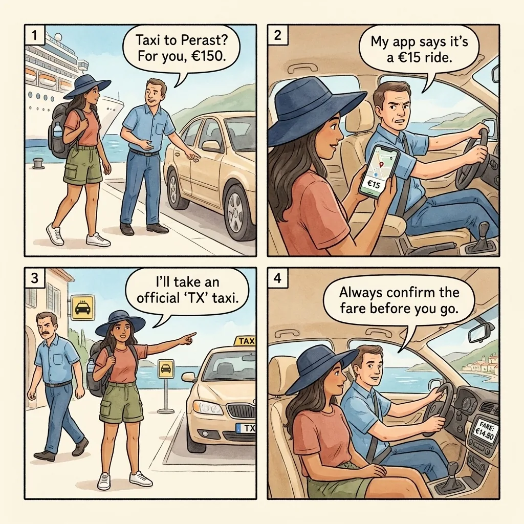 Cruise Ship Port Taxi Price Gouging — comic illustration