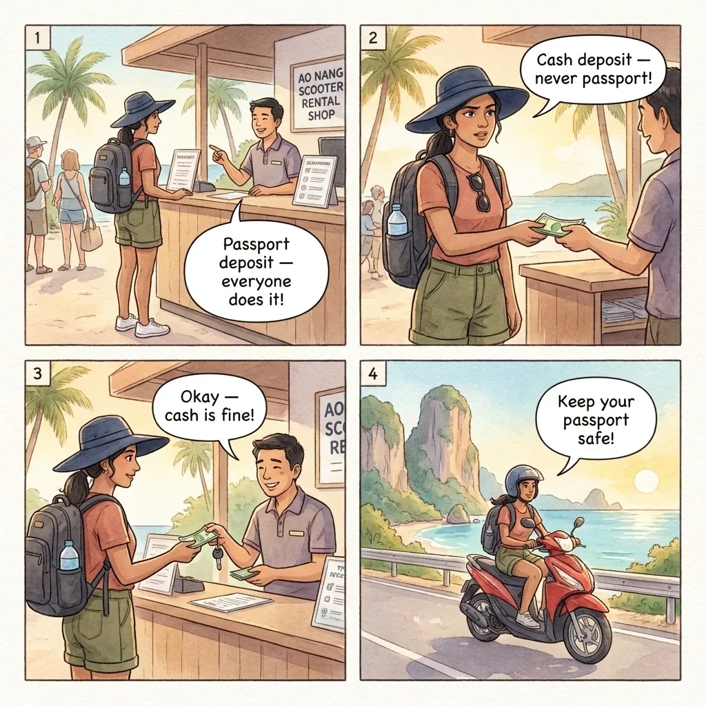 Scooter Rental Passport-Hostage Damage — comic illustration