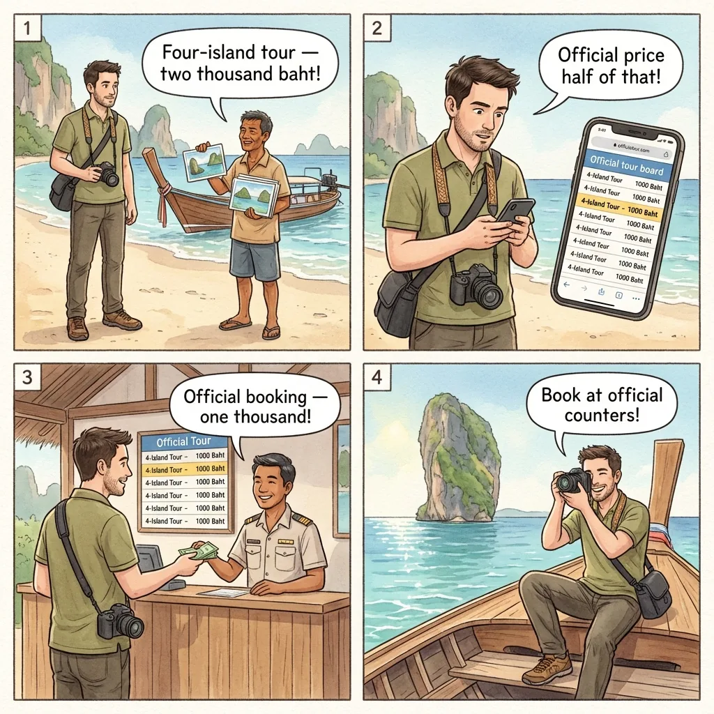 4-Island Longtail Boat Tour Overcharge — comic illustration