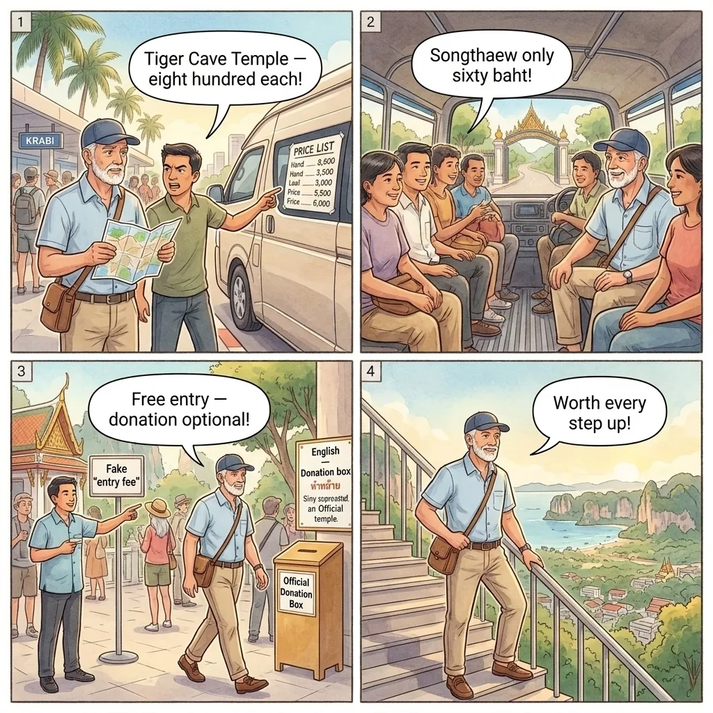 Tiger Cave Temple Transport & Entry Manipulation — comic illustration
