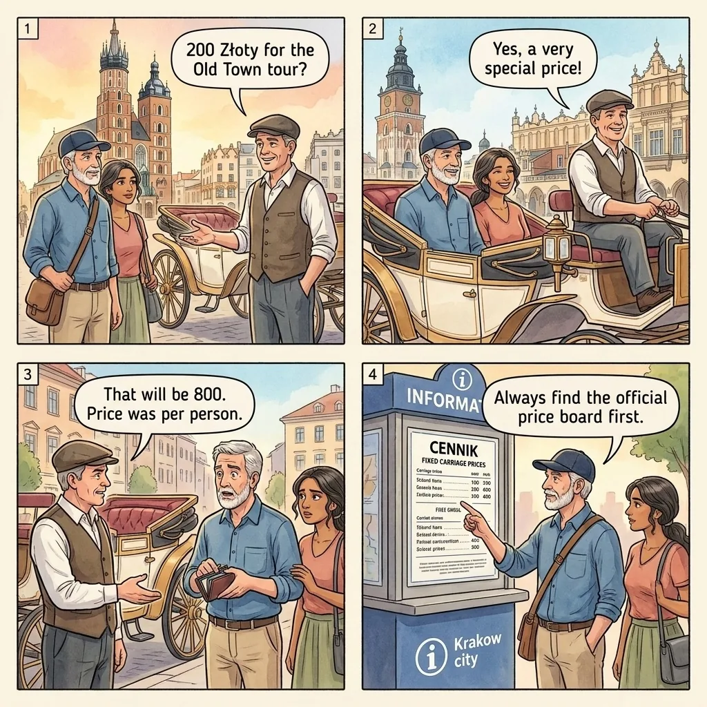 The Main Square Horse-Carriage Price Ambush — comic illustration