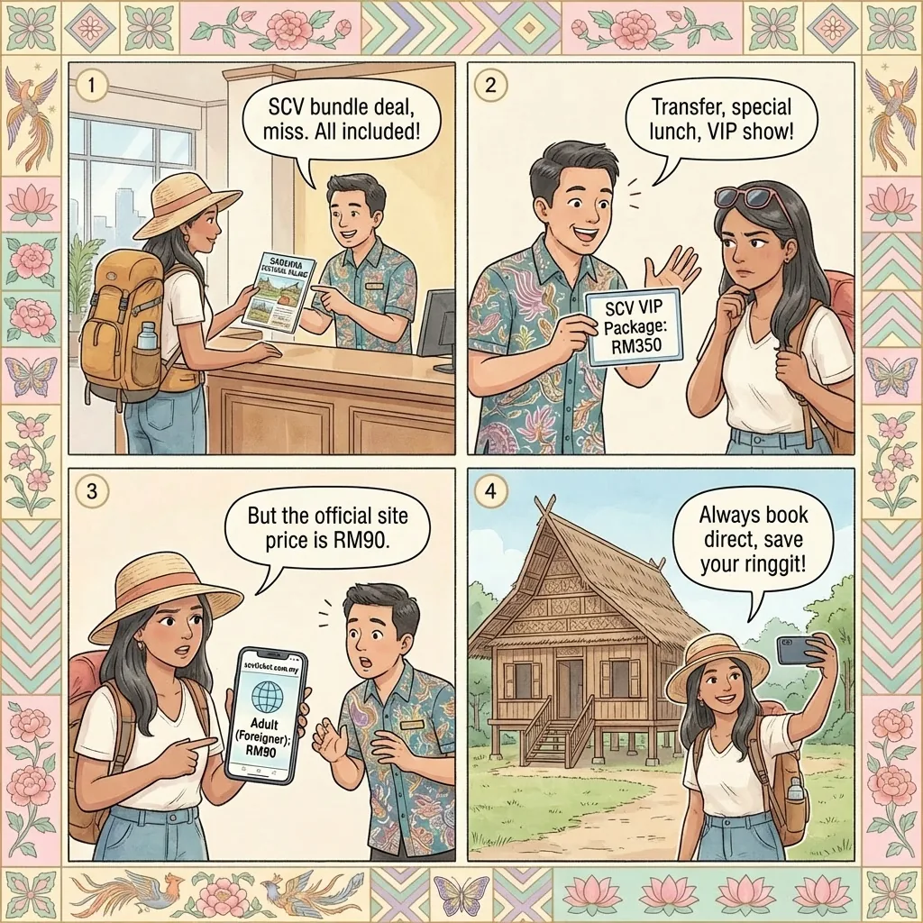 Sarawak Cultural Village (SCV) Fake-Bundle & Unofficial Ticket-Reseller Scam — comic illustration
