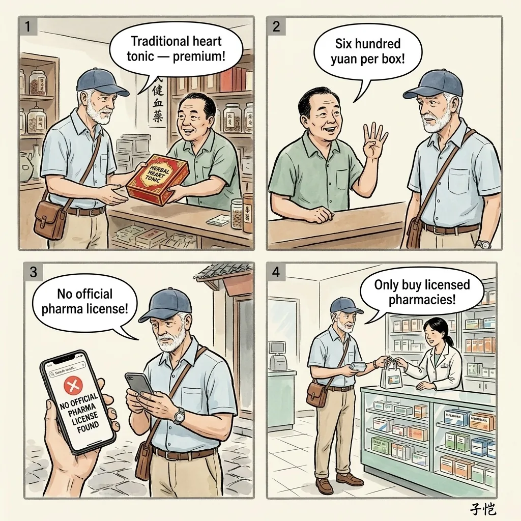 Pu'er Tea & Yunnan Herbal Medicine Shopping Scams — comic illustration
