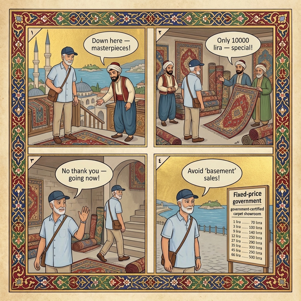 Cruise-Excursion 'Carpet Demonstration' Forced Sale — comic illustration