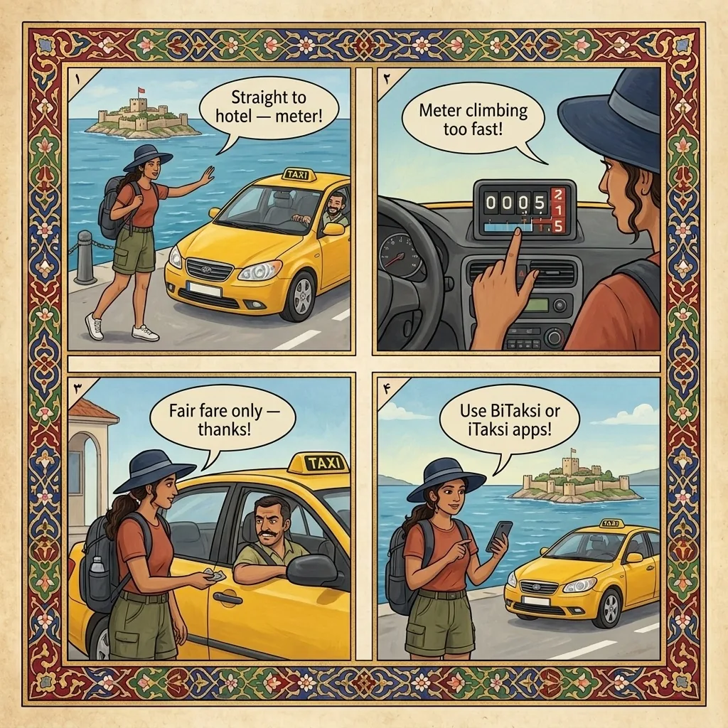The Kuşadası Port Taxi Doubler — comic illustration