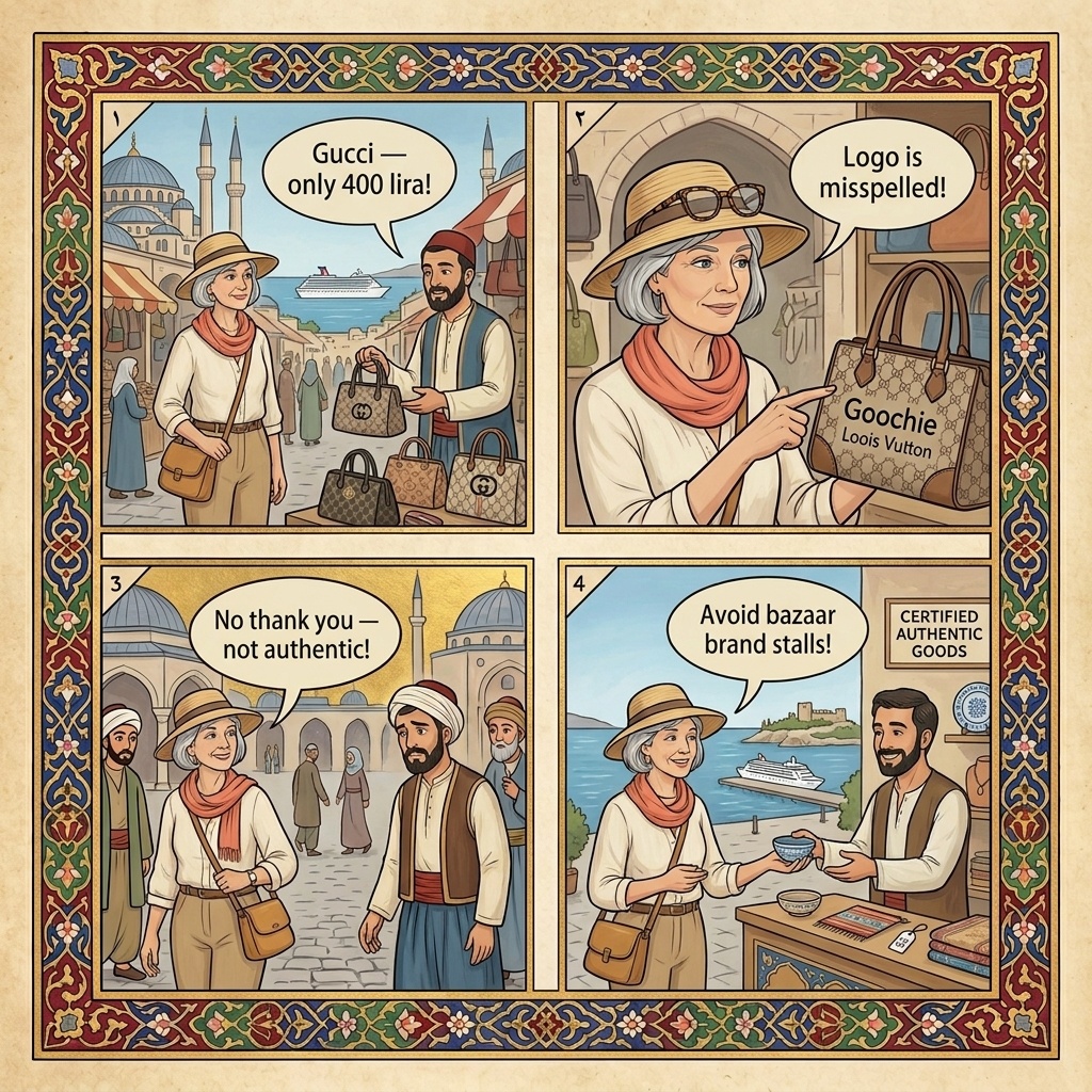 Old Town Bazaar Counterfeit 'Brand-Name' Pressure — comic illustration