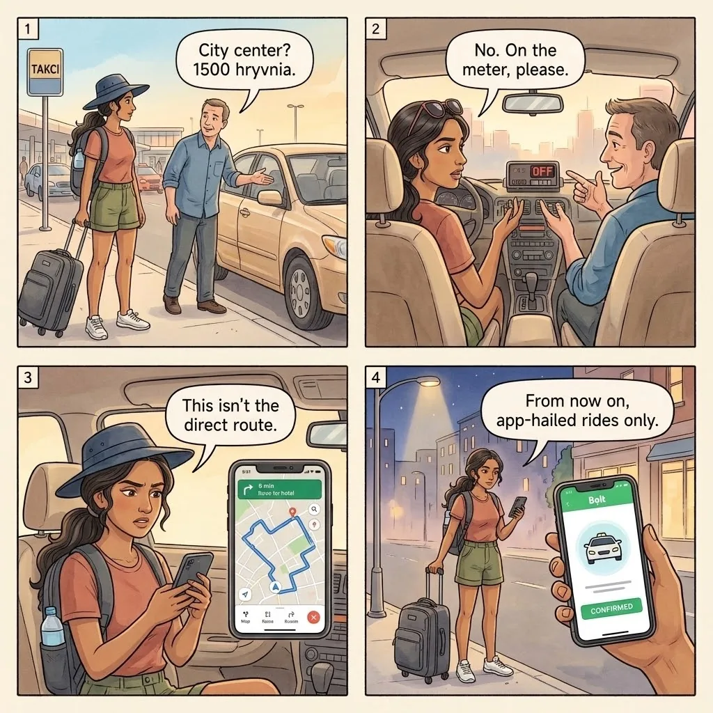 Taxi Meter Manipulation and Scenic Route — comic illustration
