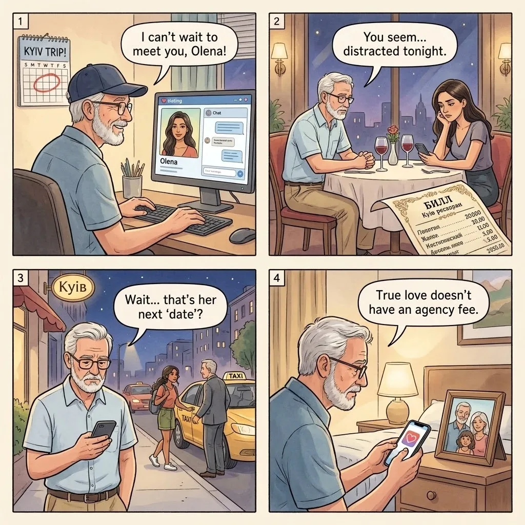 Dating Agency and Marriage Scam — comic illustration