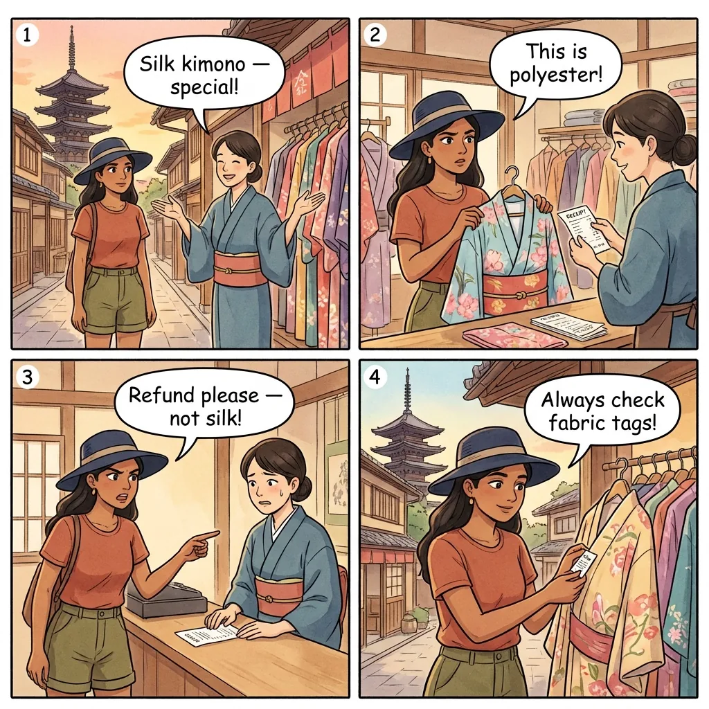 Counterfeit Kimono Rental / Bait-and-Switch Dress-Up — comic illustration