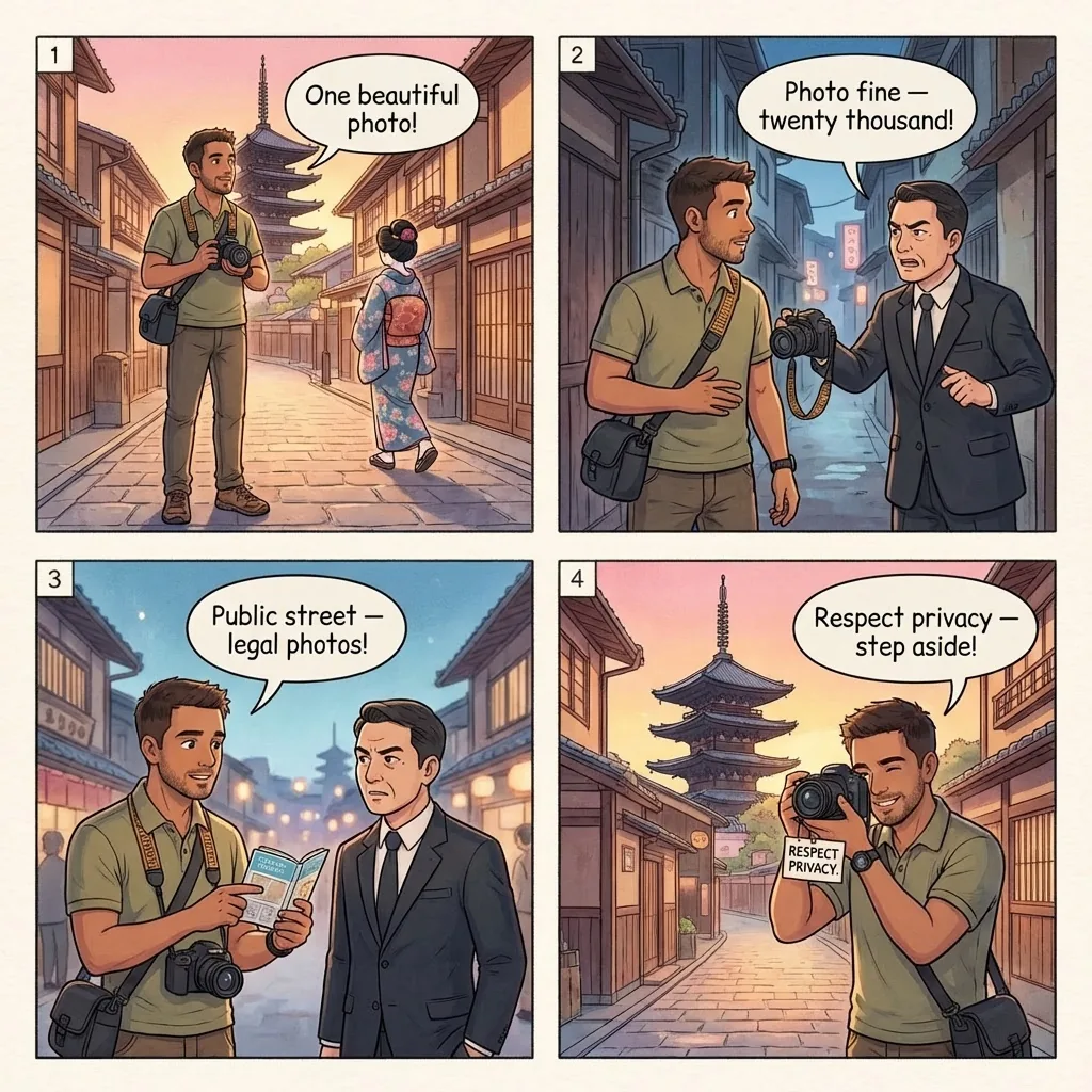 Fake Geisha Photo 'Fine' / Photography Confrontation — comic illustration