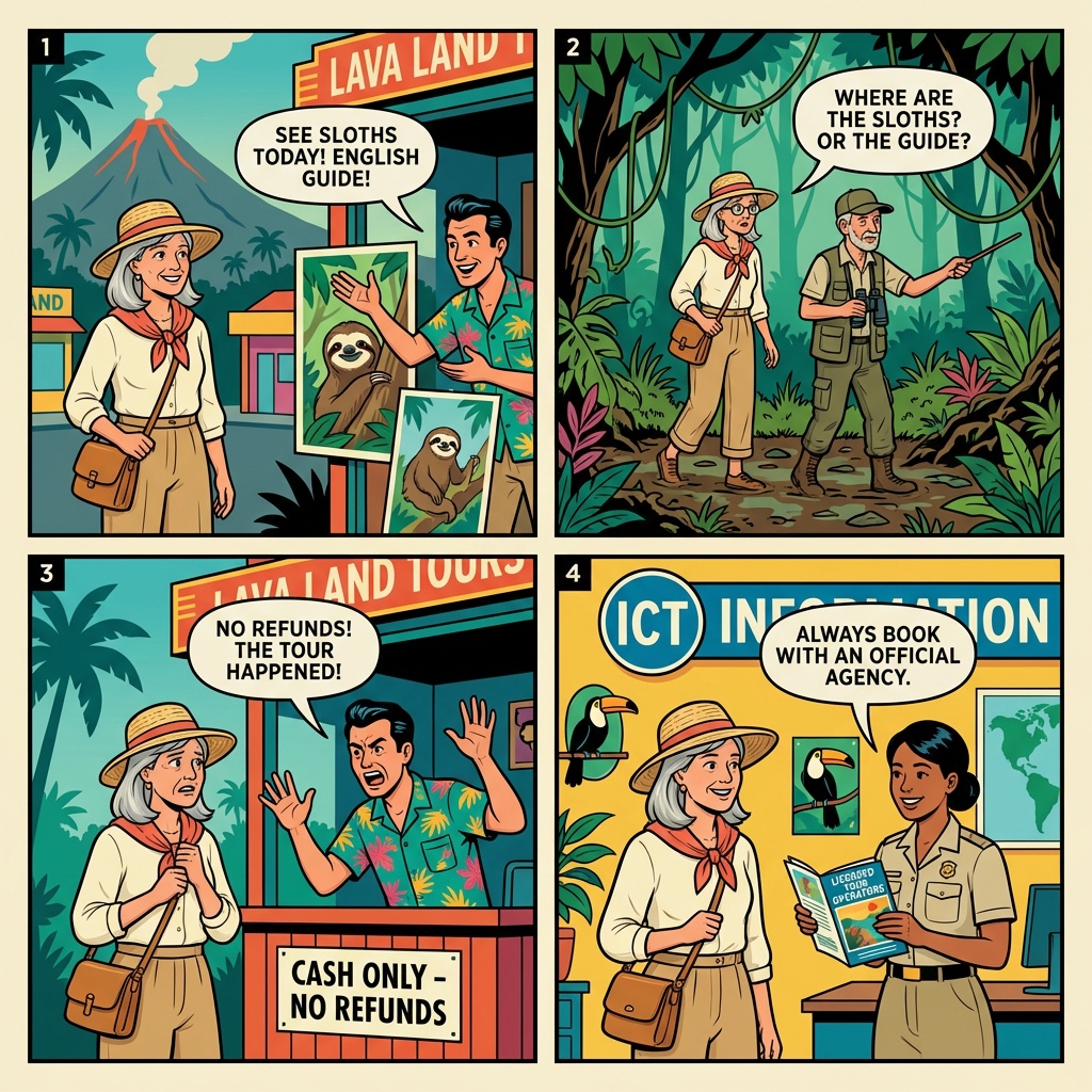 Lava Land Tours 'Sloth Tour' Bait-and-Switch — Julio's Downtown Storefront — comic illustration
