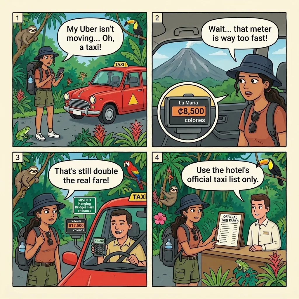 La Fortuna Red-Taxi Meter Tampering — comic illustration